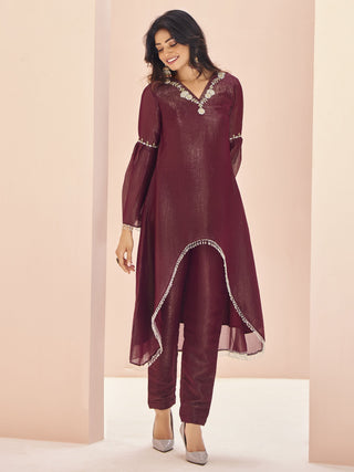 Maroon organza salwar suit for women