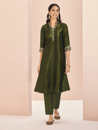 Olive color organza salwar suit 