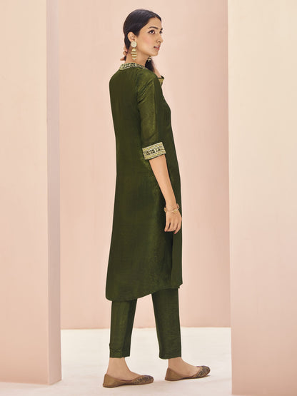 Mehendi color organza salwar suit price