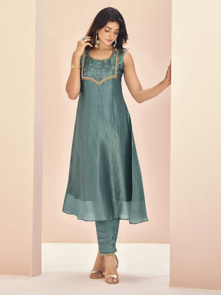 Aqua Blue color organza salwar suit for women images