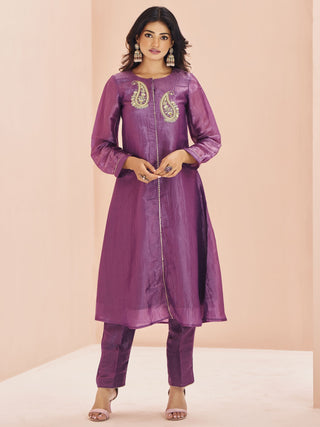 Purple color organza salwar suit for women