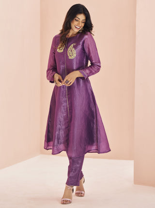 Purple color organza salwar suit for women images