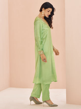 Party wear Green color organza salwar suit price