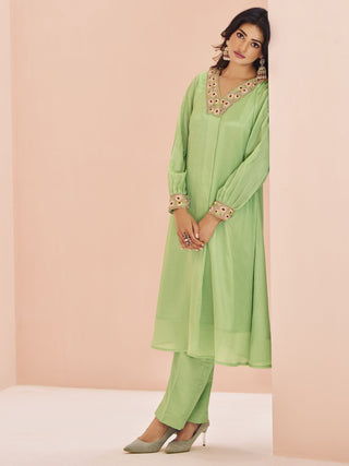 Green color organza salwar suit online