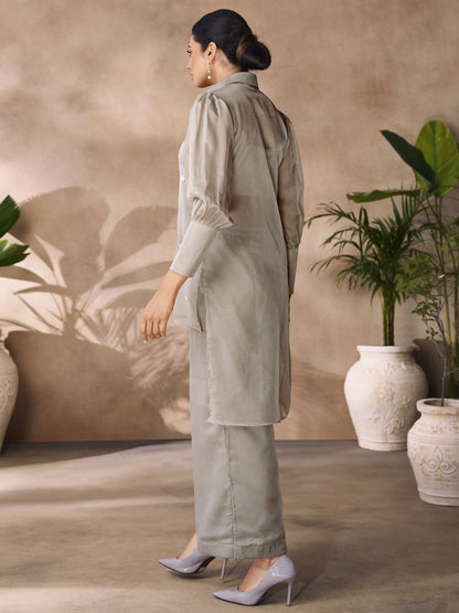 Grey color organza co-ord set online shopping