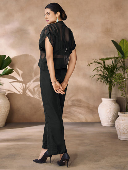 Black color organza co ord set for party