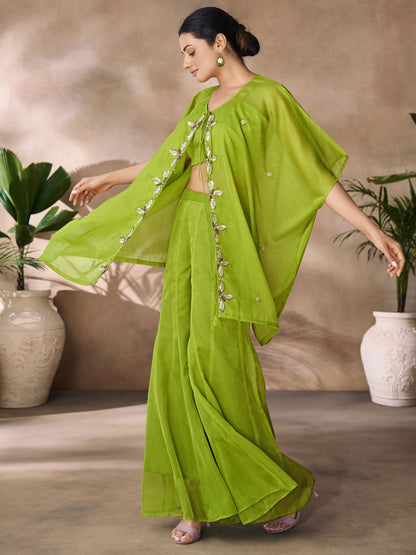 Green color organza co ord set for party