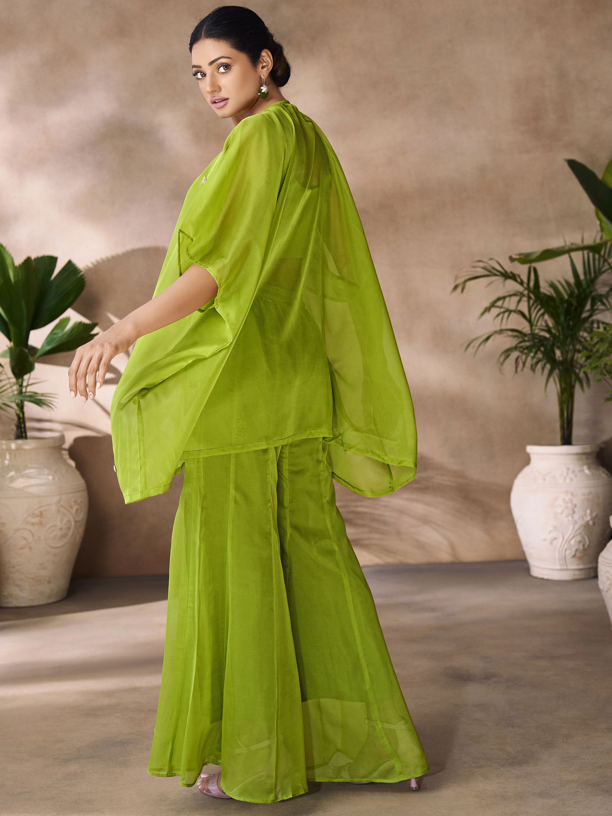 Green color organza co ord set online