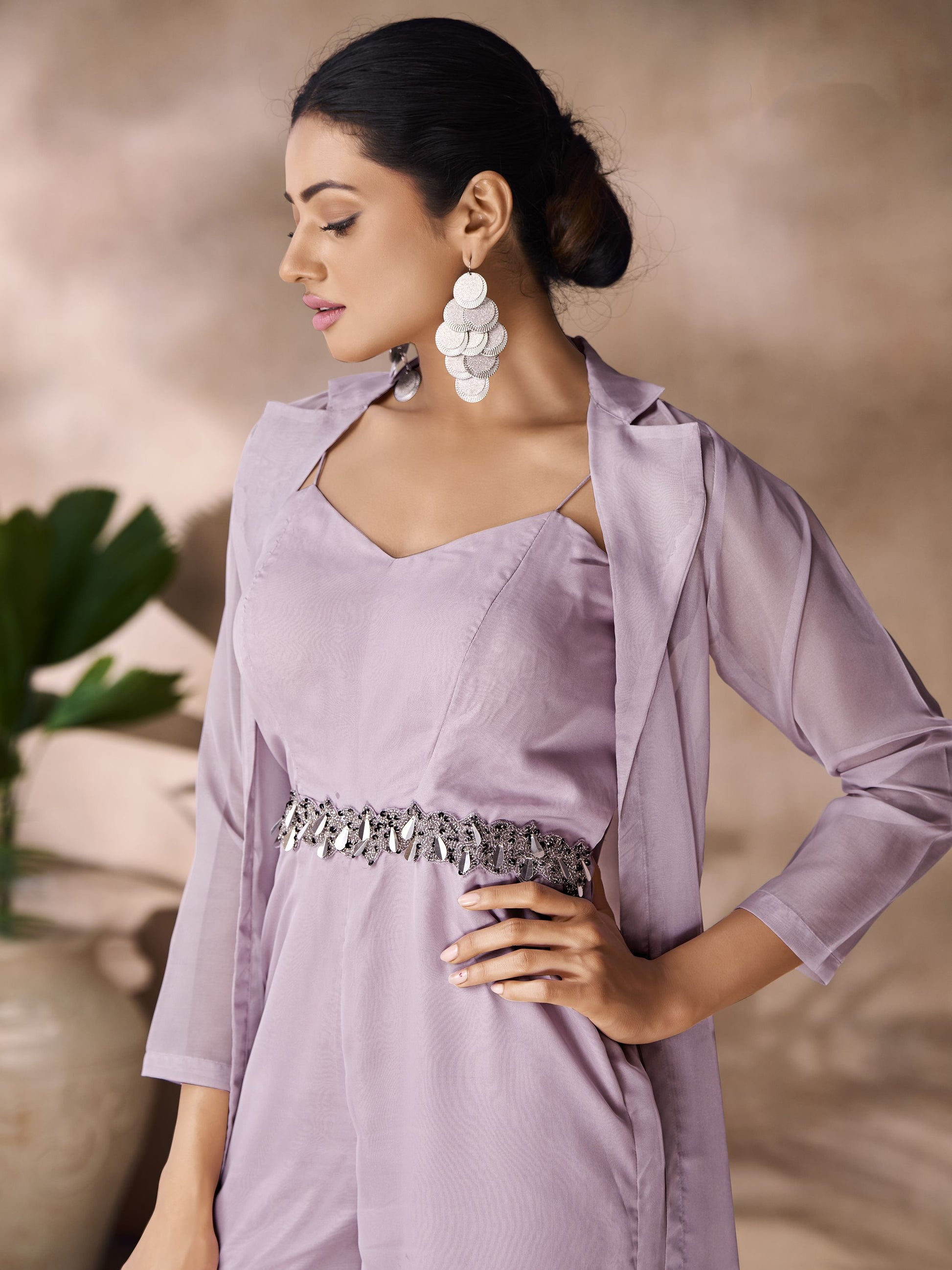 Lavender color organza co ord set price