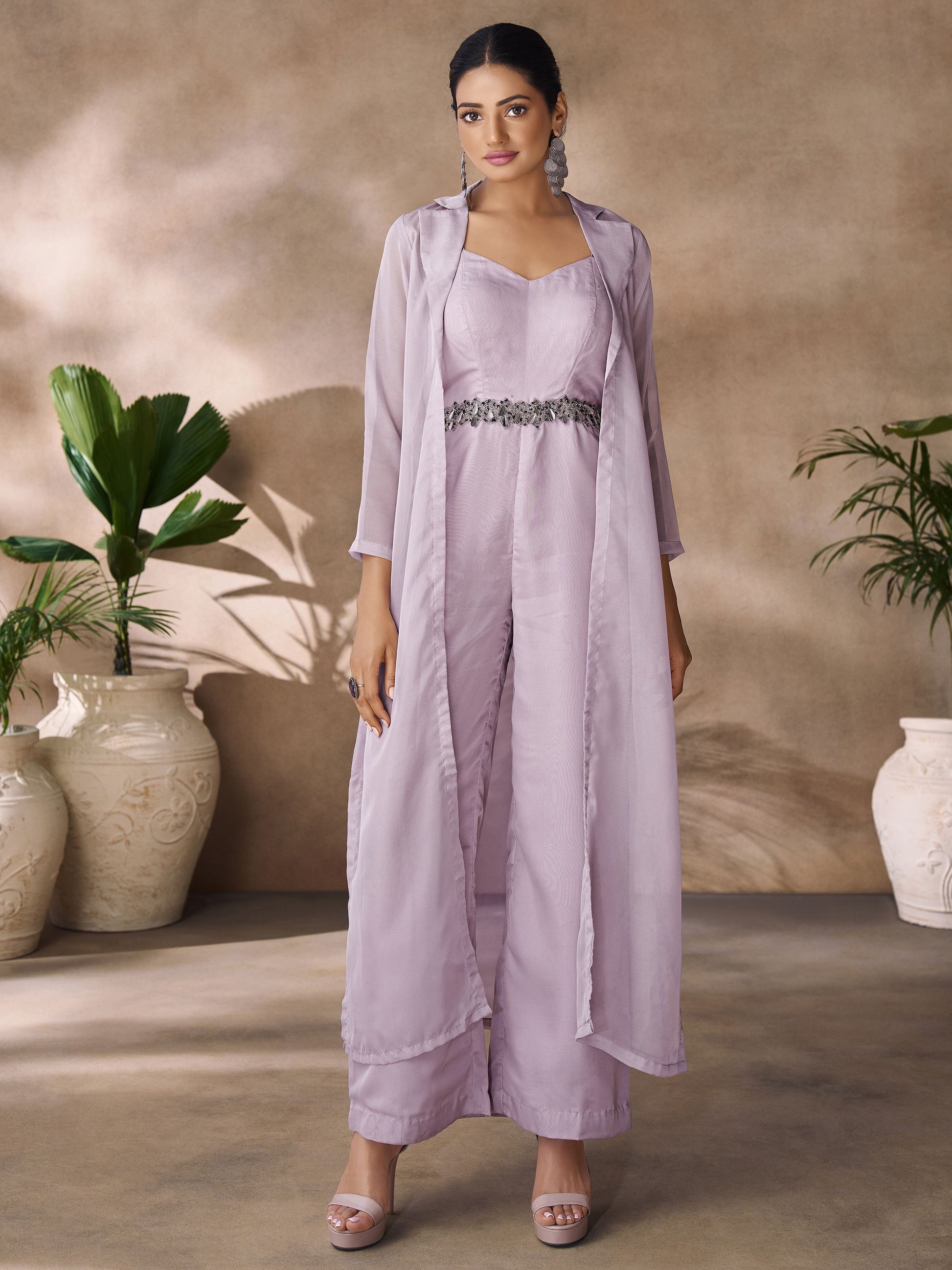 Lavender color organza co ord set for women
