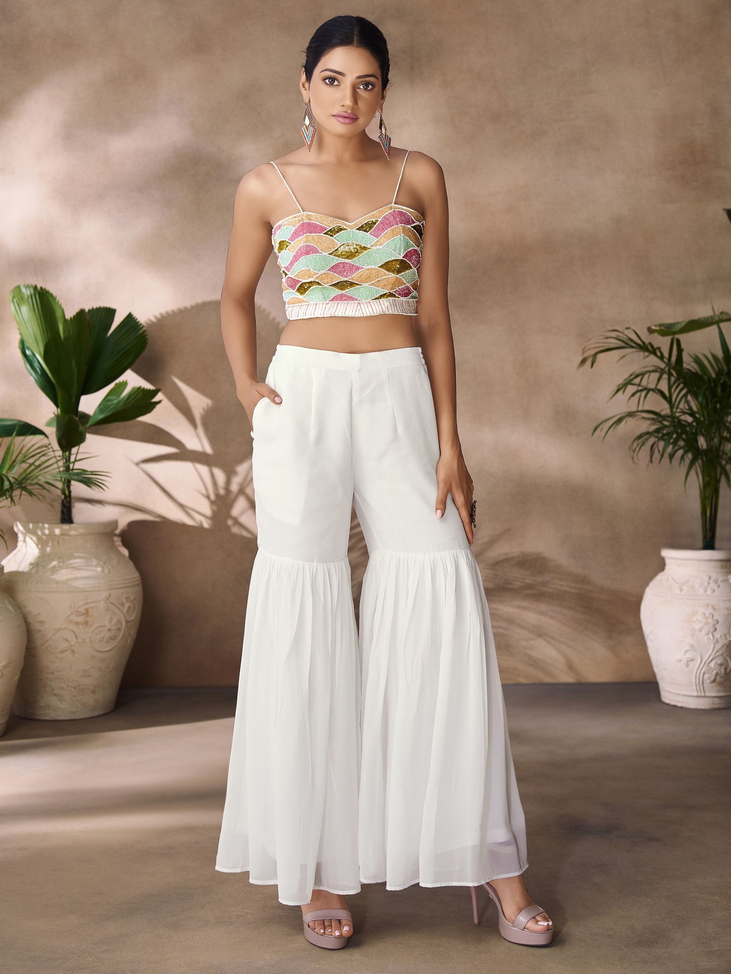 White color georgette co ord set online shopping
