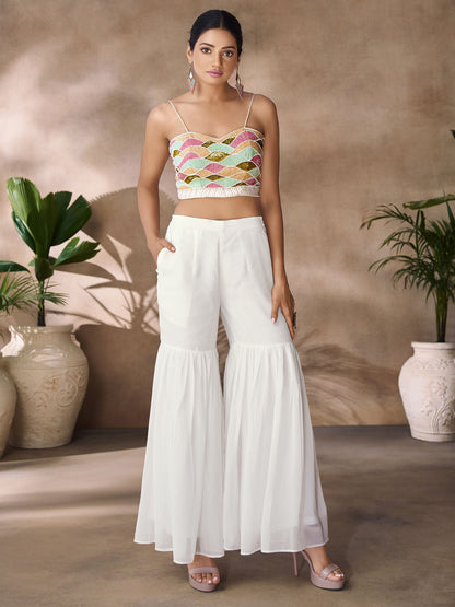 White color georgette co ord set online shopping