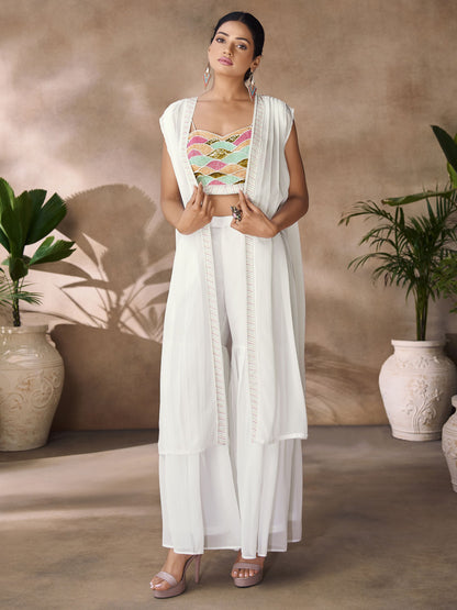 White color georgette top and bottom