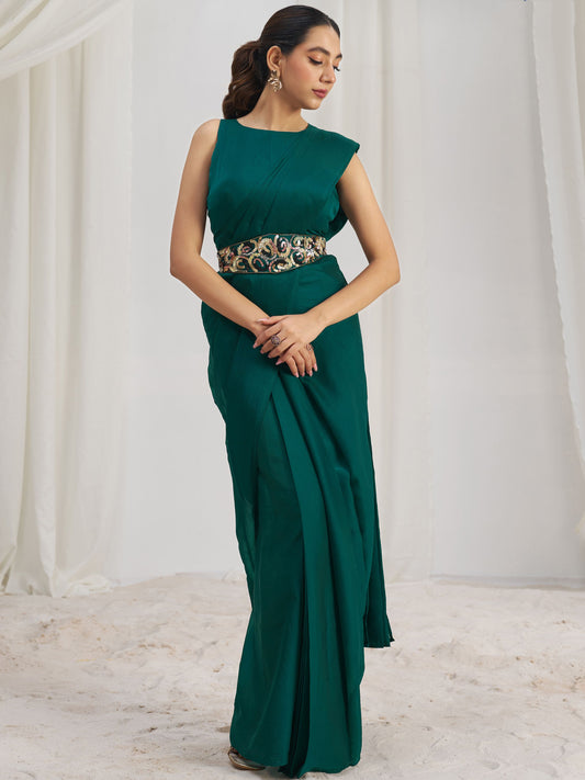 Teal Green color organza saree for women