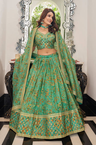 party wear organza Pista lehenga