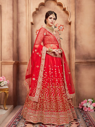 Soft Net Red Lehenga