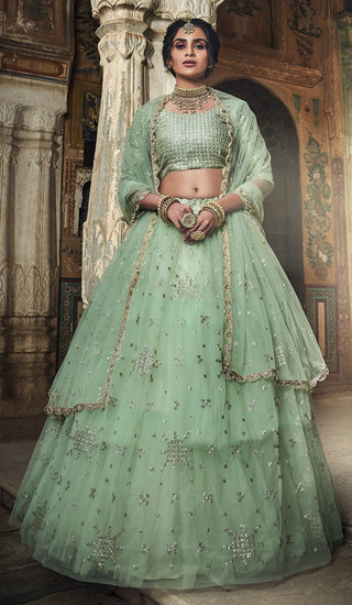 Gorgeous Green Lehenga Choli For Engagement Wear