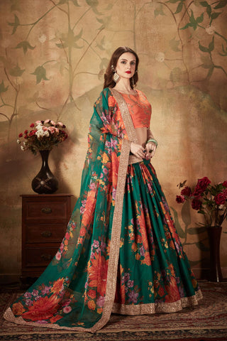 Green Color lehenga with jewellery