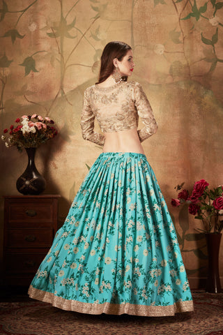 Sky blue Lehenga with jewellery