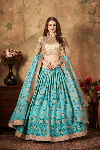 Sky blue lehenga combination With groom