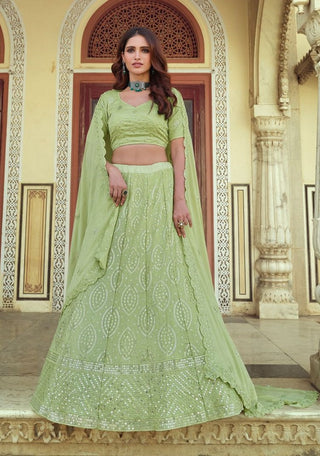 Simple georgette lehenga choli green color