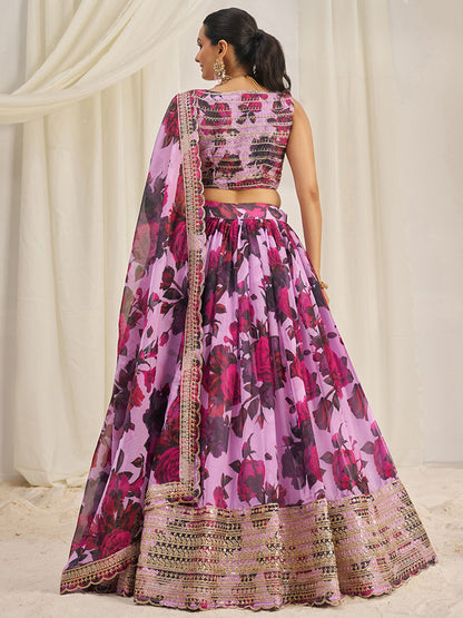 Pink organza lehenga choli with dupatta for women
