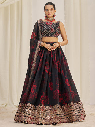 Black organza lehenga choli with dupatta
