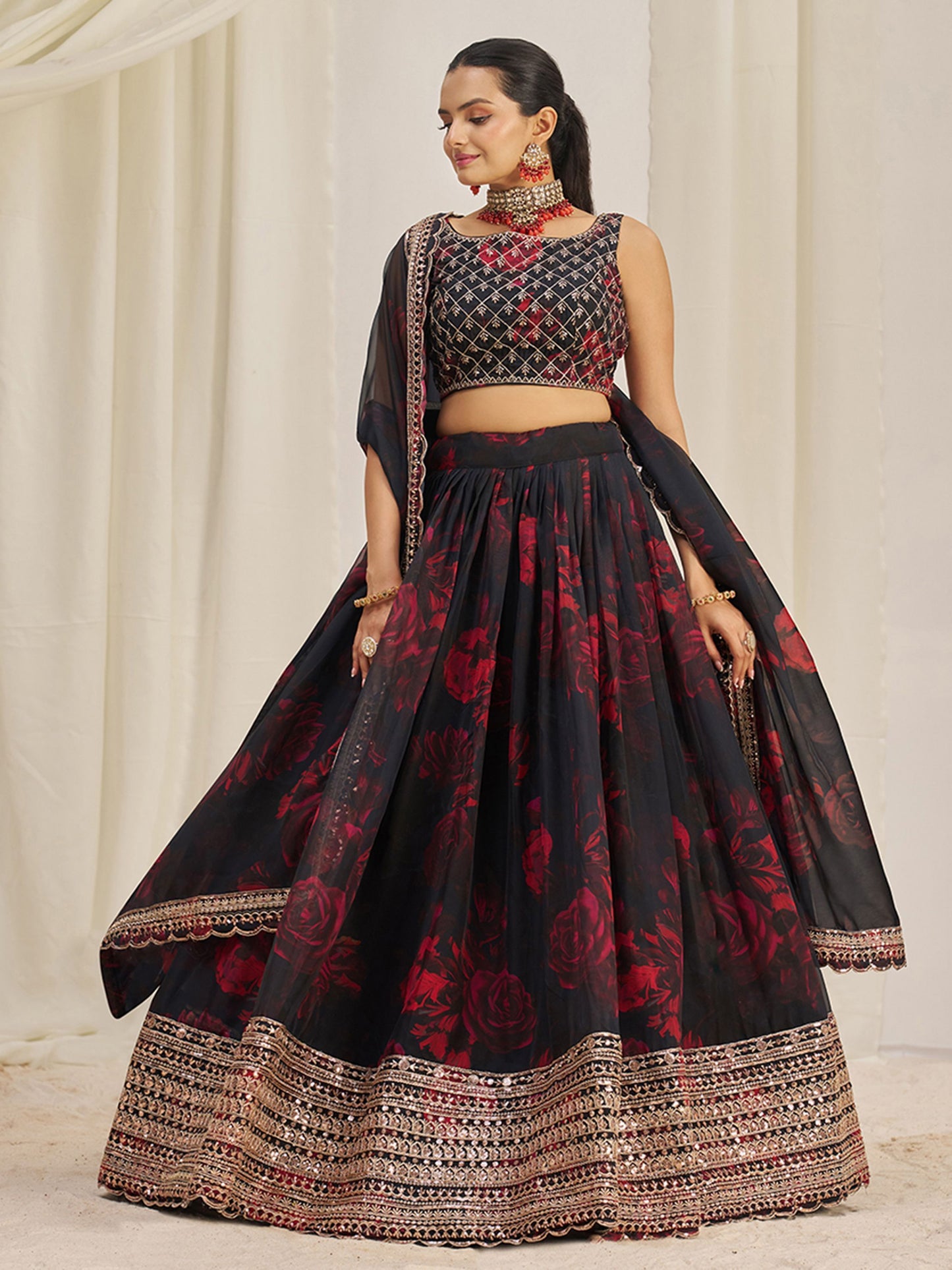 Black organza lehenga choli with price
