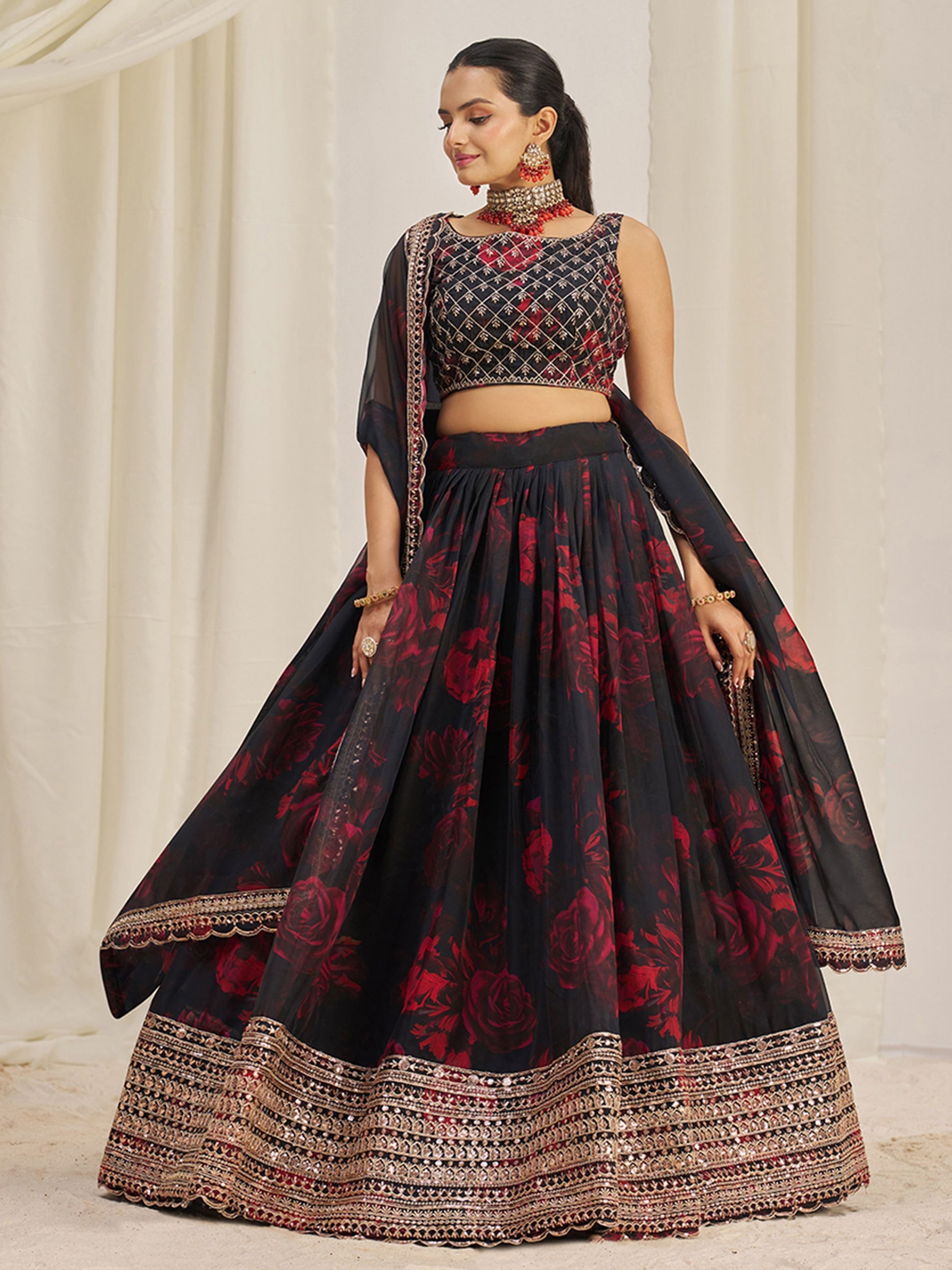 Black organza lehenga choli with price
