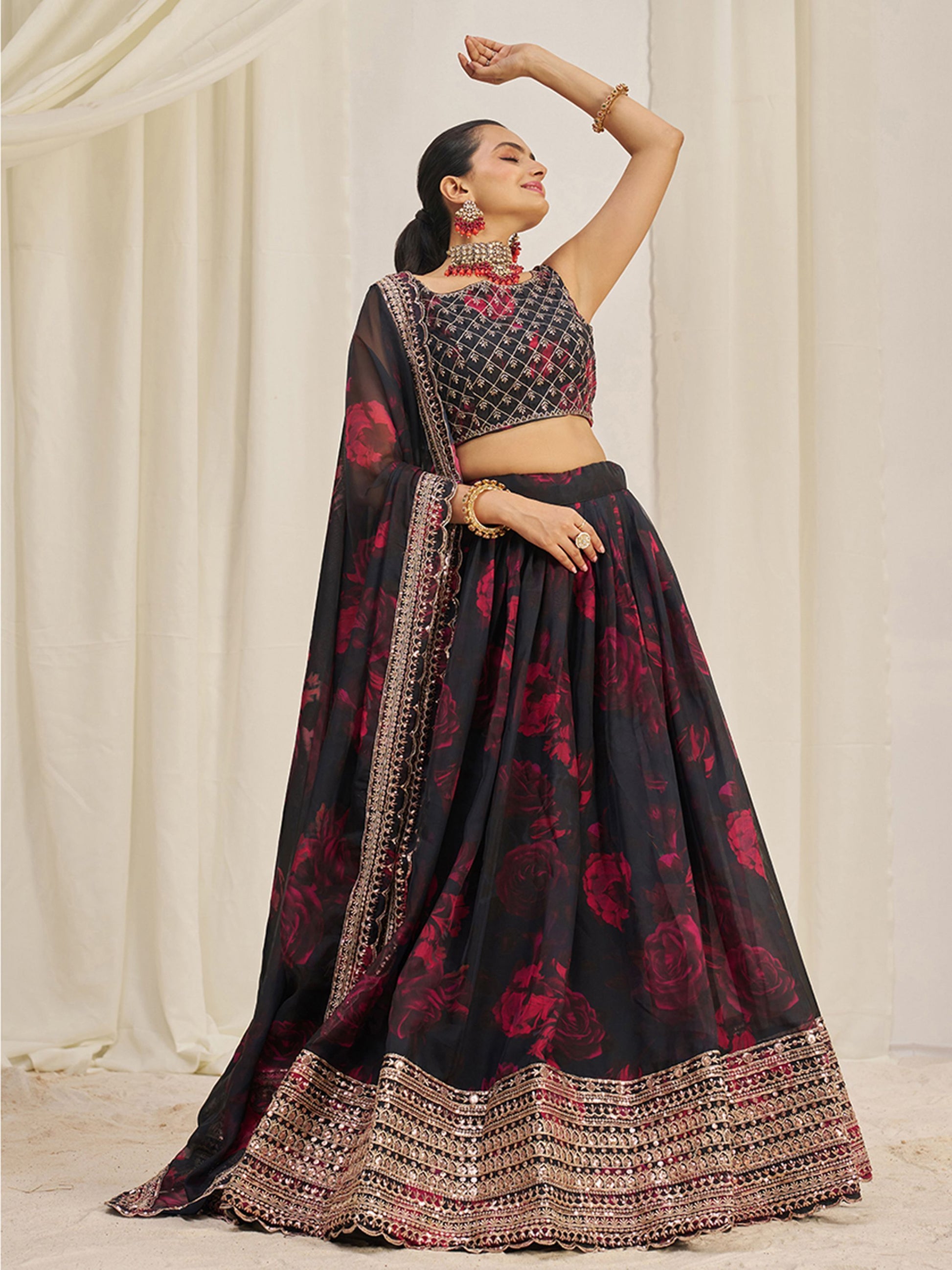 Black organza lehenga choli with dupatta online
