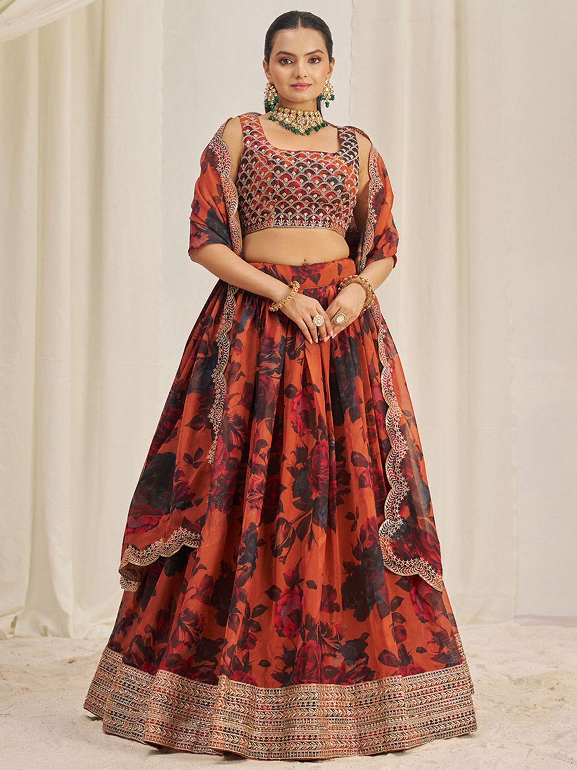 Orange Organza Sequins Lehenga Choli For Engagement Wear Ragthm Orange Organza Sequins Lehenga Choli For Engagement Wear Ragthm