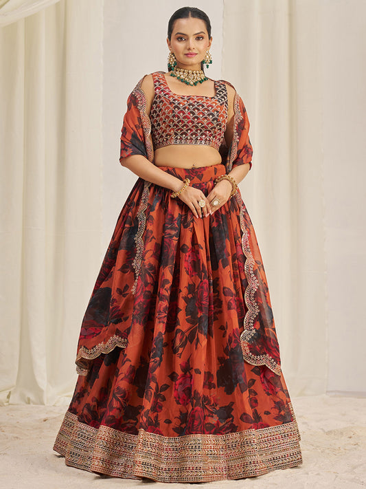 Orange sequins lehenga choli 