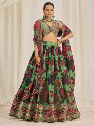 Green organza lehenga choli with dupatta price
