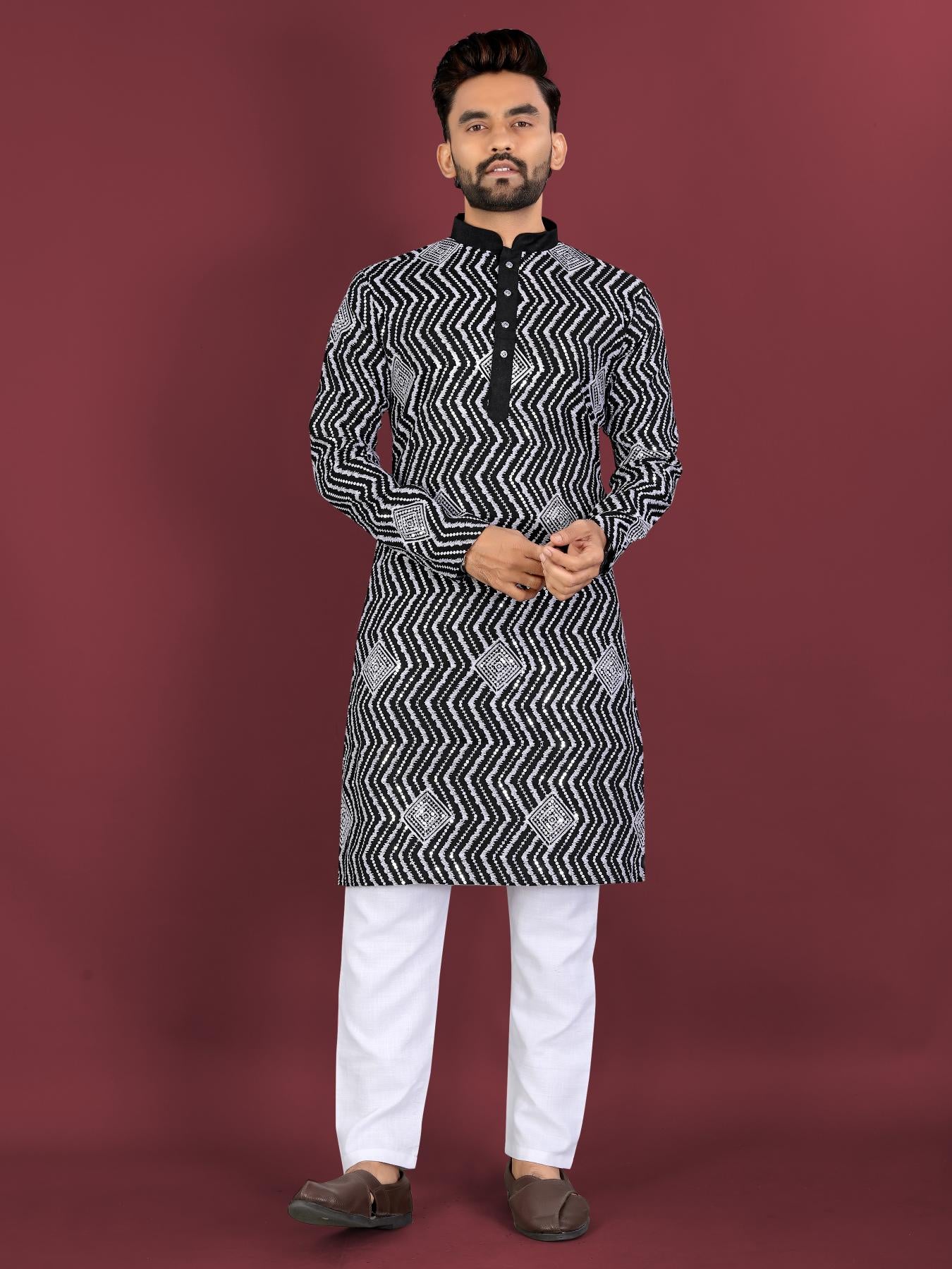 Simple Black Kurta Design for Men new york usa