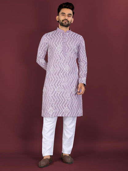 Lilac Men's Kurta Pajama set ideal for Indian weddings and events in Los Angeles California