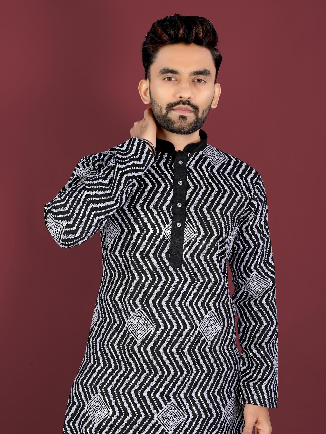 black mens Kurta Pajama Punjabi Style for Wedding new york 
