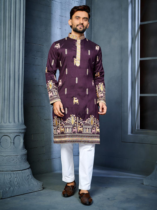 Premium Purple Silk Mens Kurta Pajama- Wedding Outfit