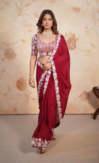 Red sequin Saree with Red Blouse