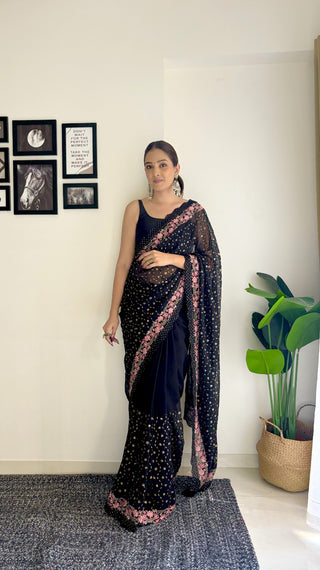 Navy blue saree for Wedding