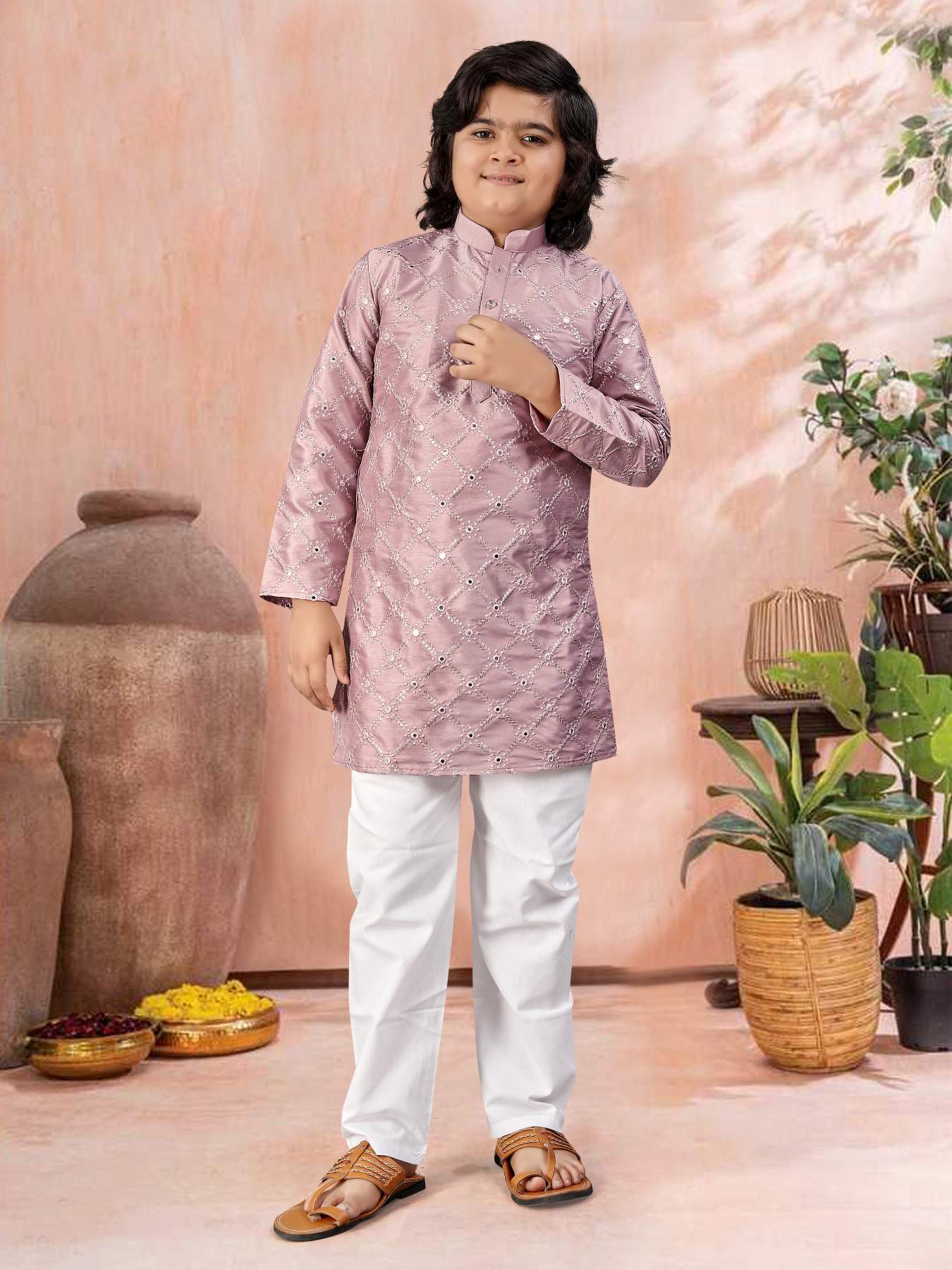 Lavender color wedding wear kurta