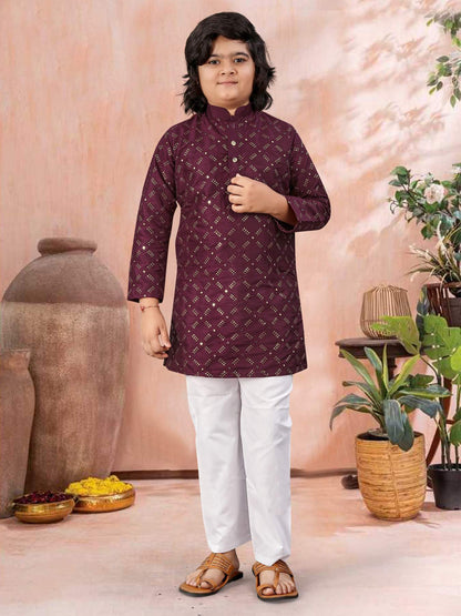 Maroon color soft silk kurta pyjama