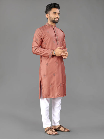 Rust Indian Traditional Cotton Mens Kurta with Pajama