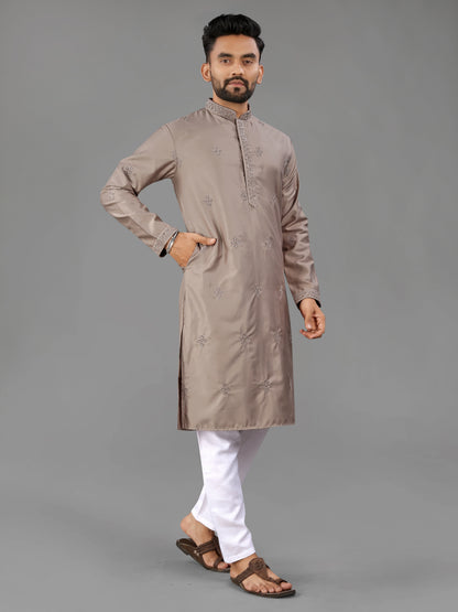 Brown Cotton Mens Kurta Pajama Set for Party