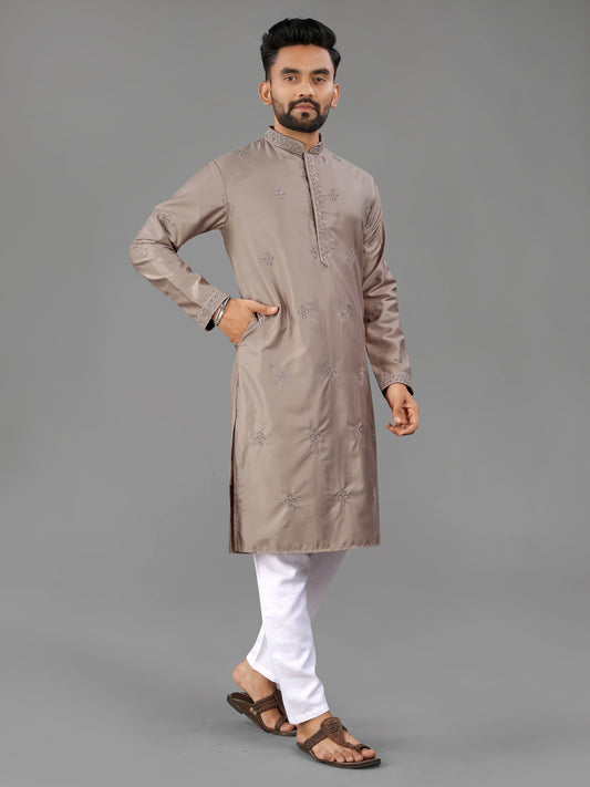 Brown Cotton Mens Kurta Pajama Set for Party