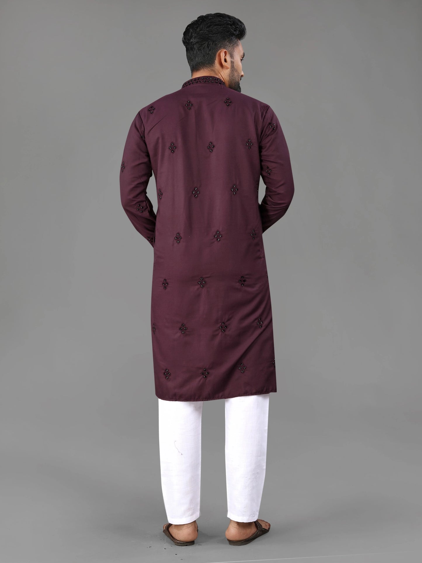 Wine Party Wear Designer Cotton Mens Kurta Pajama