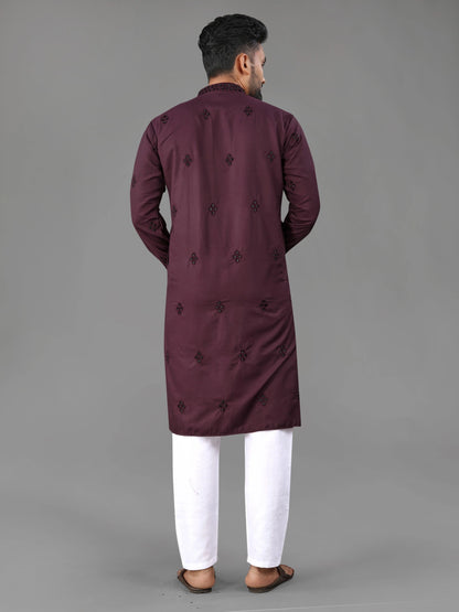 Wine Party Wear Designer Cotton Mens Kurta Pajama
