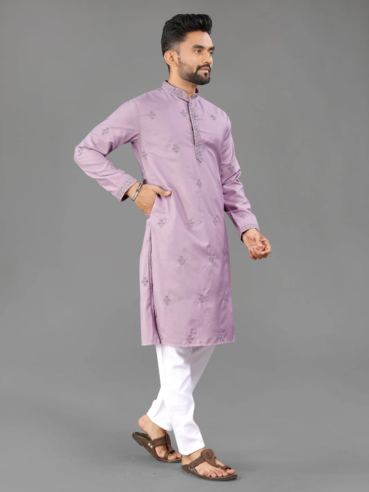 Lilac Punjabi Style Cotton Mens Kurta Pajama