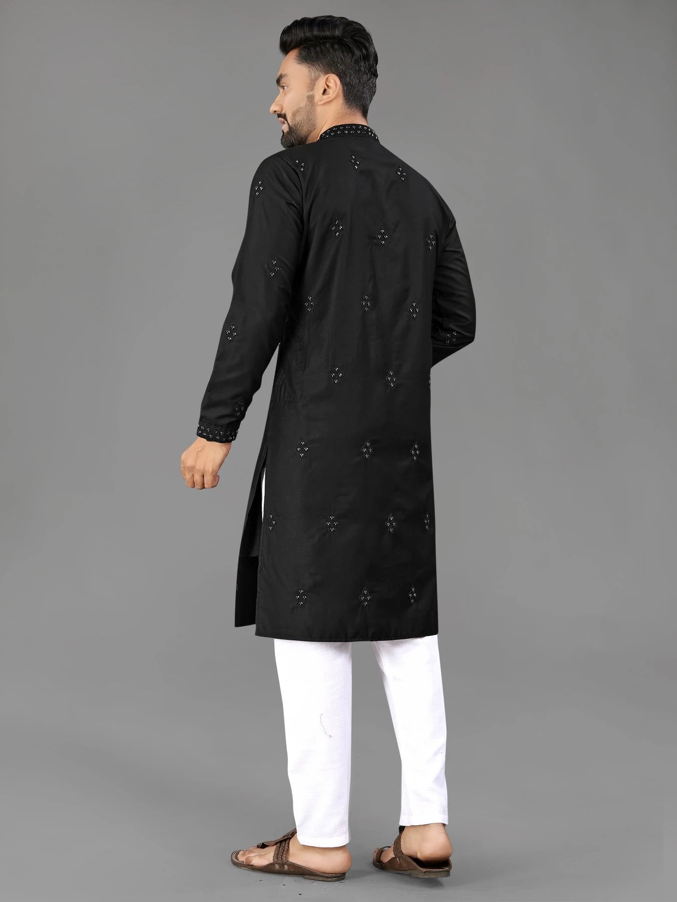 Black Cotton Wedding Guest Mens Kurta Pajama