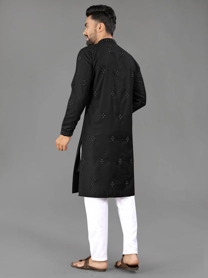 Black Cotton Wedding Guest Mens Kurta Pajama