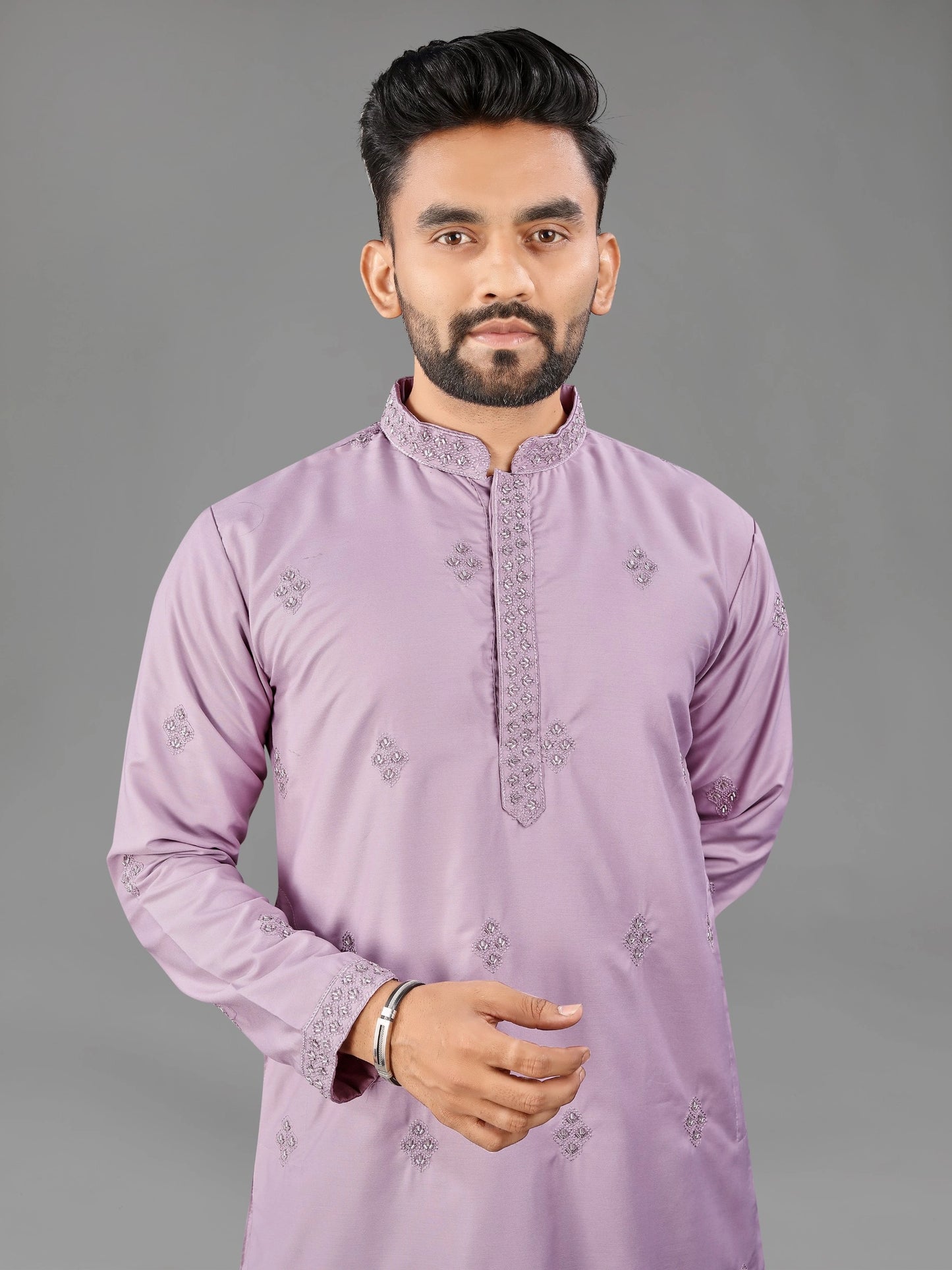 Lilac Punjabi Style Cotton Mens Kurta Pajama